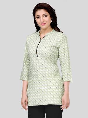 Green printed cotton poly short-kurtis 1