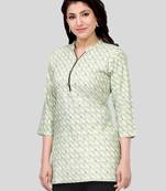 Green printed cotton poly short-kurtis
