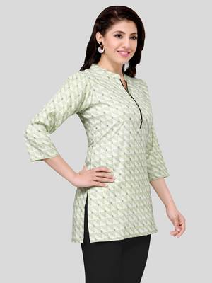 Green printed cotton poly short-kurtis 4