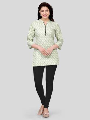 Green printed cotton poly short-kurtis 5