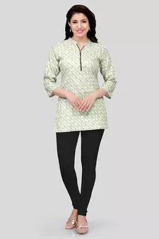 Green printed cotton poly short-kurtis
