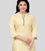 Yellow printed cotton poly short-kurtis