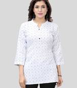 White printed cotton poly short-kurtis
