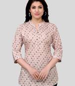 Peach printed crepe short-kurtis