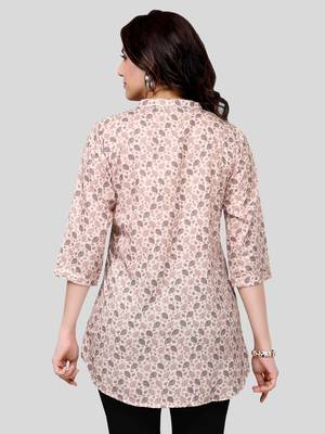Peach printed crepe short-kurtis 2