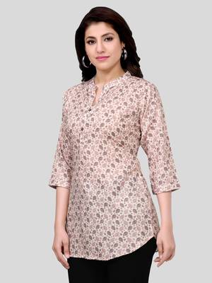 Peach printed crepe short-kurtis 3