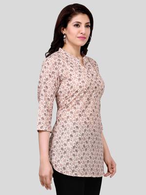 Peach printed crepe short-kurtis 4