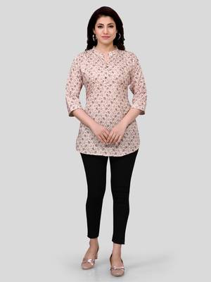 Peach printed crepe short-kurtis 5