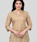 Beige printed crepe short-kurtis