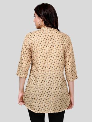 Beige printed crepe short-kurtis 2