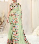 Green printed georgette saree with blouse