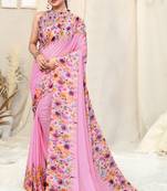 Pink printed georgette saree with blouse