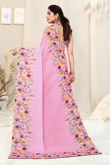 Pink printed georgette saree with blouse