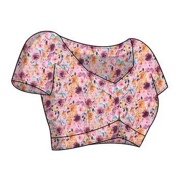 Pink printed georgette saree with blouse 5