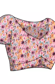 Pink printed georgette saree with blouse