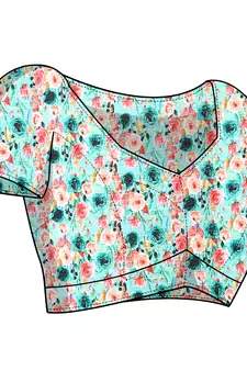 Teal printed georgette saree with blouse