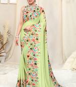 Green printed georgette saree with blouse