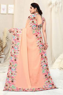 Peach printed georgette saree with blouse 4