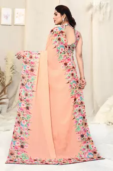 Peach printed georgette saree with blouse