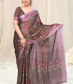 Brown Printed Chiffon Saree With Blouse