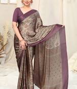 Beige Printed Chiffon Saree With Blouse