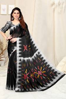Black Printed Chiffon Saree With Blouse
