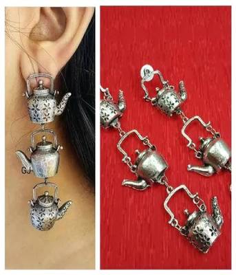 Indian Oxidise Kettle teapot earrings 1