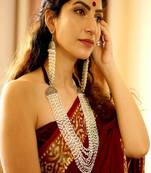 Multilayer white pearl long necklace set