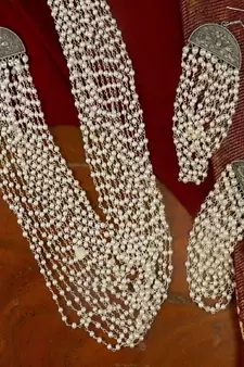 Multilayer white pearl long necklace set