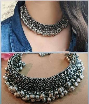 Silver look alike ethnic necklace set 2