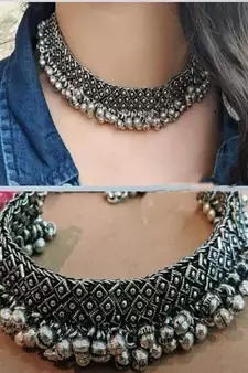 Silver look alike ethnic necklace set