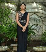 Black Colour Pure Lycra Ready To Wear Saree WITH STITCHED BLOUSE