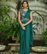 Rama Colour Pure Lycra Ready To Wear Saree WITH STITCHED BLOUSE