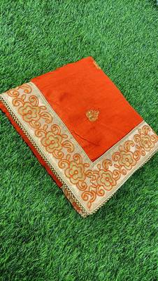 Trendmalls Light Orange Silk Fabric Embroidery Designer Indian Wedding Saree with Blouse 4