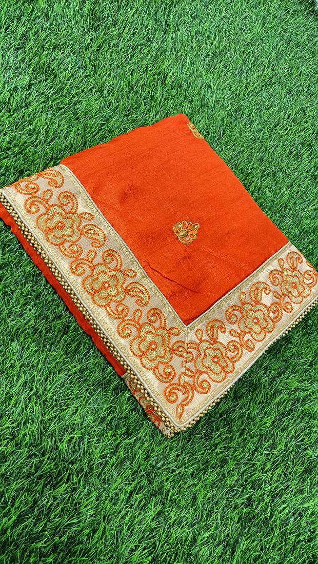 Trendmalls Light Orange Silk Fabric Embroidery Designer Indian Wedding Saree with Blouse