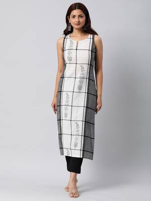 White printed cotton cotton-kurtis 1
