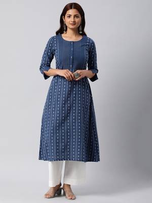 Blue woven cotton cotton-kurtis 1