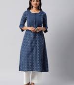Blue woven cotton cotton-kurtis