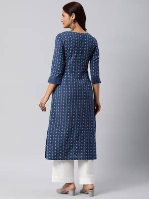 Blue woven cotton cotton-kurtis 2