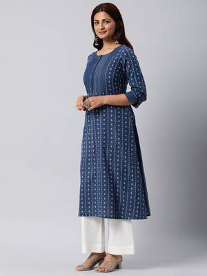Blue woven cotton cotton-kurtis 3