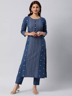 Blue woven cotton cotton-kurtis 1