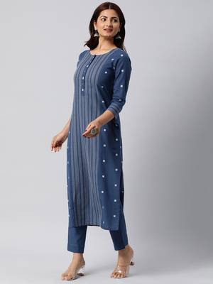 Blue woven cotton cotton-kurtis 3