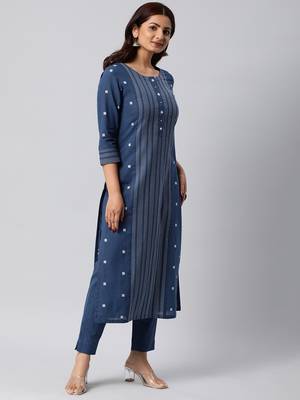 Blue woven cotton cotton-kurtis 4