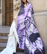  lavender printed satin saree with blouse