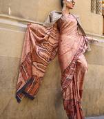  Orange Printed Satin Saree With Blouse