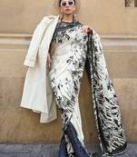  Off White Printed Satin Saree With Blouse