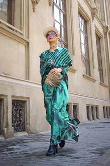  Teal Printed Satin Saree With Blouse