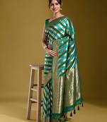 Olive & Gold Satin Paisley Zari with Beautiful Leheriya Banarasi Saree
