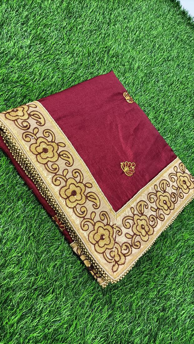 Trendmalls Womens Silk Heavy Embroidery Half & Half Brown Party Wear Saree With Blouse