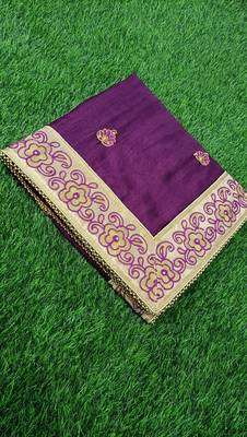 Trendmalls Light Purple Silk Fabric Embroidered Designer Indian Wedding Saree with Blouse 6